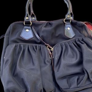 MZ Wallace Black Nylon Satchel with Red Trim